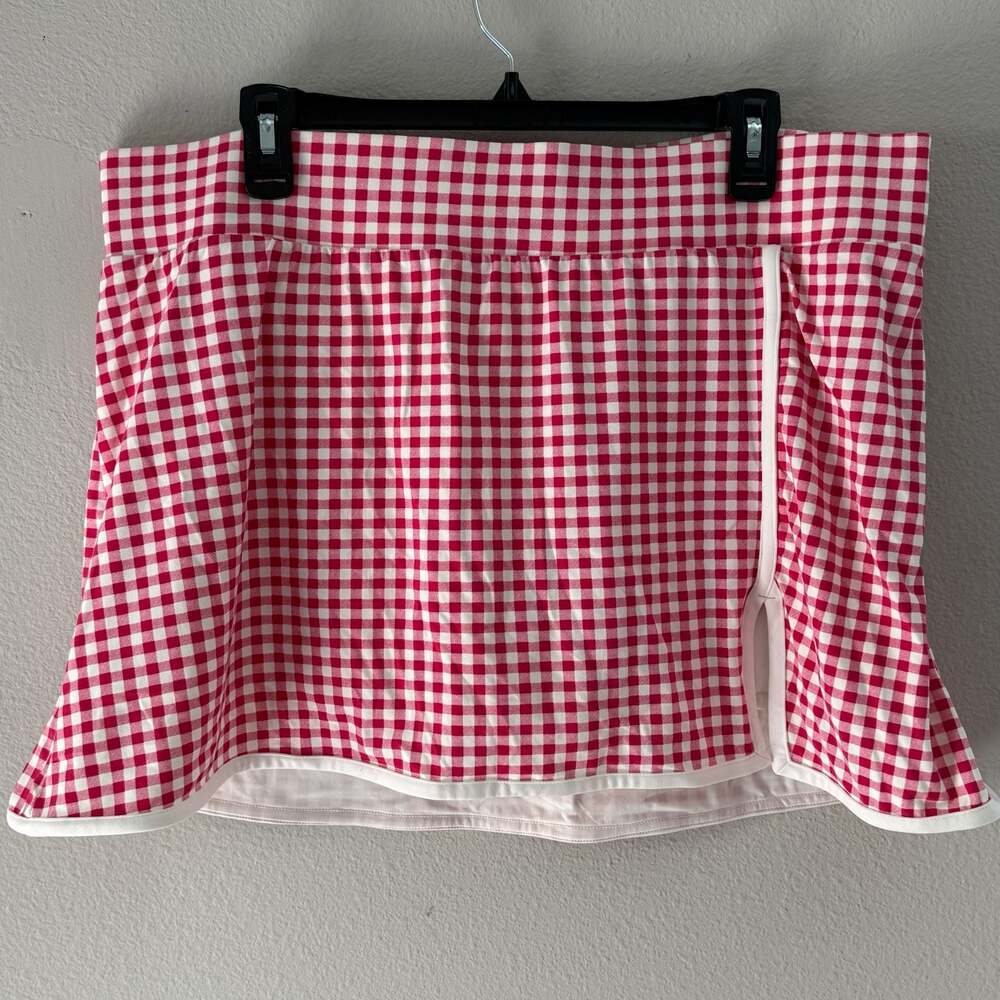 All in Motion Everyday Soft Red and White Gingham Print Athletic Skort